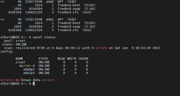 Zfs замена диска mirror